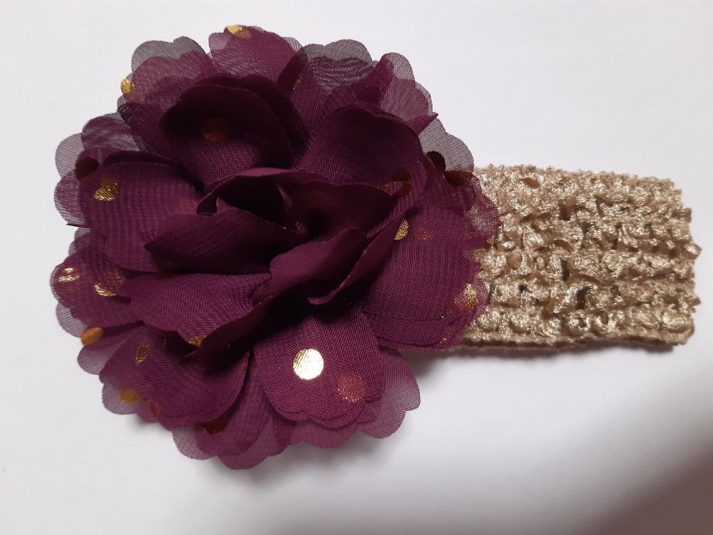 Дитяча пов'язка на голову кавова + фіолетова - окружність голови близько 40-52см, діаметр квітки 9см Київ - фото 1