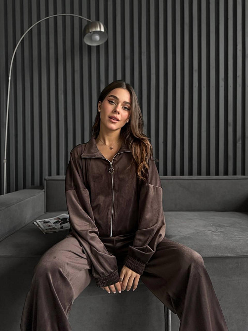 Жіночий прогулянковий костюм-двійка: кофта та штани з турецького велюру Шоколад, 42/44 Одеса - фото 3