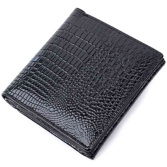 Компактний жіночий гаманець з натуральної лакованої шкіри ST Leather 22688 Чорний Київ