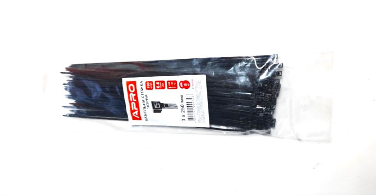 Хомут пластиковий APRO 3x200мм чорний (100шт) Винница - изображение 1