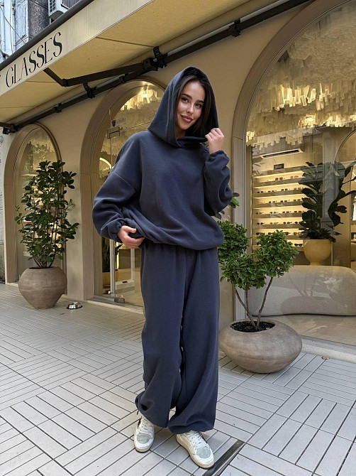 Стильний жіночий теплий костюм двосторонній фліс-полір Графіт Одеса - фото 1