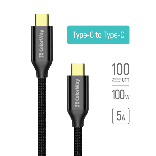 Кабель USB PD Type-C/Type-C ColorWay CW-CBPDCC062-BK Gen2 5,0А 100W 1м чорний Житомир