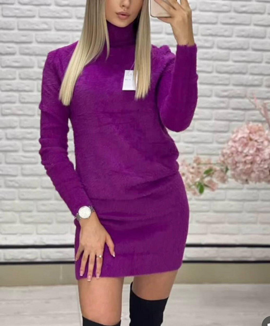 Женское базовое теплое платье туника из ангоры слива Одесса - изображение 1