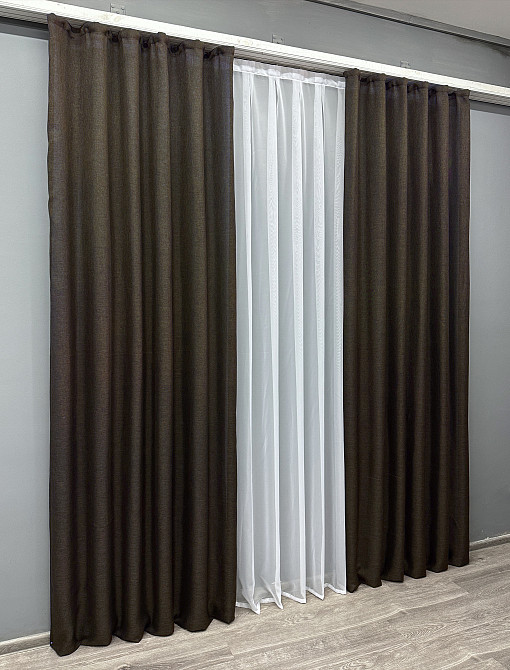 Комплект готовых штор VR-Textil Лен Мешковина № 107ш Венге 150х270 см 2 шт (30-022) Киев - изображение 4