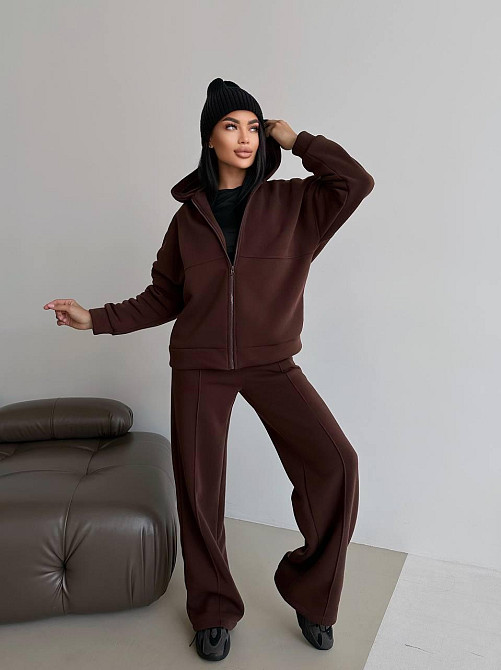 Женский теплый прогулочный костюм двойка: брюки + зип-худи трехнитка на флисе 46/48 Одесса - изображение 1