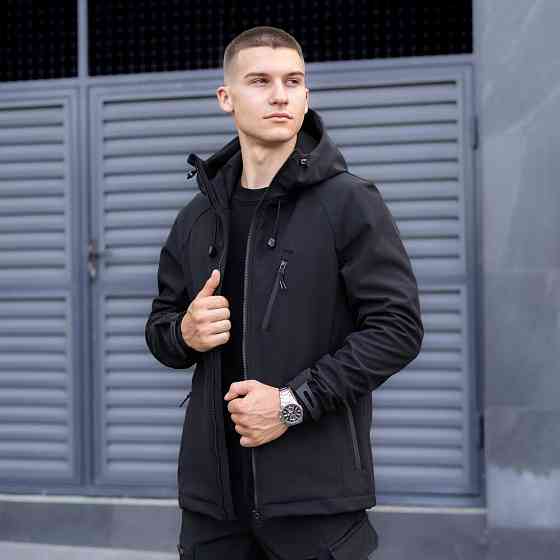 Куртка чоловіча демісезонна з капюшоном чорна Pobedov Matrix Київ