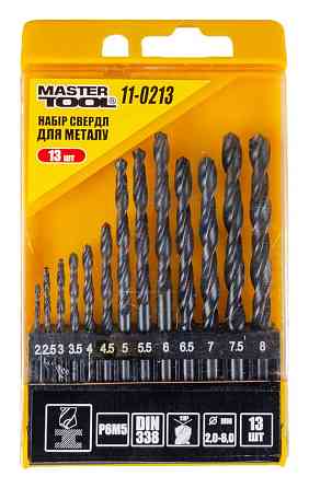 MASTERTOOL Набір свердл для металу MASTERTOOL 13 шт HSS BLACK 2-8 мм plastic box 11-0213 Коломия