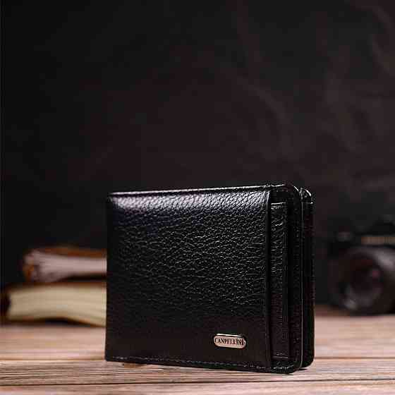 Оригинальный компактный кошелек с вкладышем для удостоверения для мужчин из натуральной кожи флотар Черный (CANPELLINI) Киев