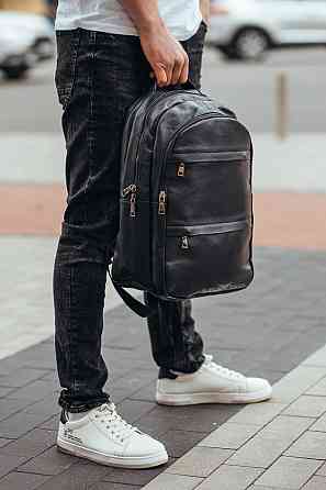 Повседневный мужской рюкзак из натуральной кожи черный современный портфель отличное качество Tiding Bag Киев