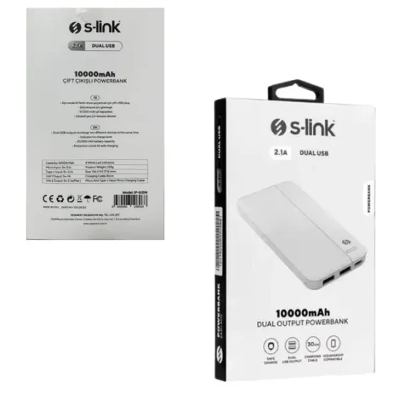 PowerBank Повербанк маленький легкий S-link IP-G10N 10000 з 2 портами з LED-індикатором заряду білий Одеса