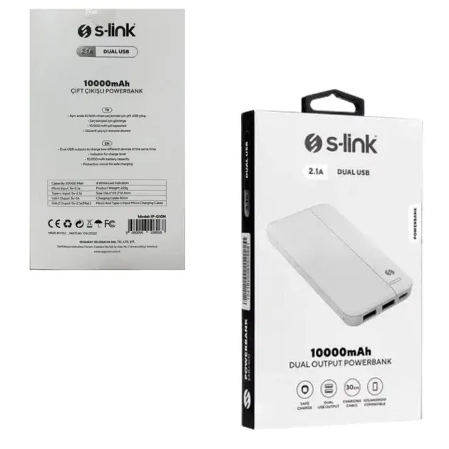 PowerBank Повербанк маленький легкий S-link IP-G10N 10000 з 2 портами з LED-індикатором заряду білий Одеса - фото 3