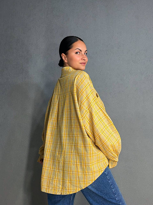 Сорочка жіноча A-N 7866 супероверсайз у клітинку широка, жовтий, one size Київ - фото 13