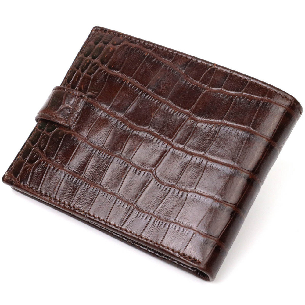 Мужской фактурный горизонтальный кошелек из натуральной кожи с тиснением под крокодила Tony Bellucci 22043 Коричневый Киев - изображение 10