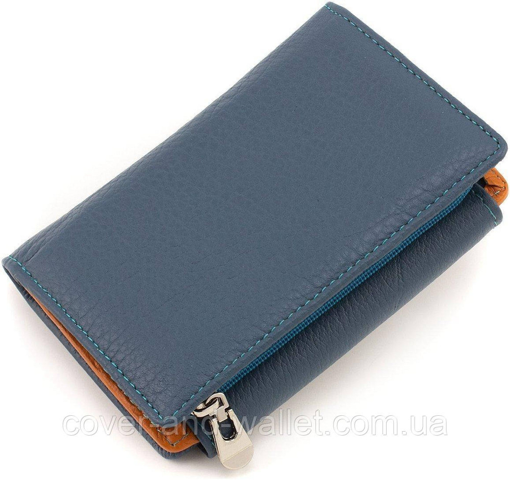 Кожаный женский кошелек среднего размера в синем цвете на магните ST 313 Киев - изображение 3