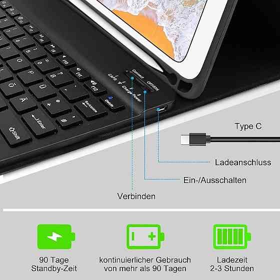Клавиатурный чехол для iPad 9.7 (2018 и 2017), iPad Air 1/2, магнитный беспроводной QWERTZ с держателем для Киев