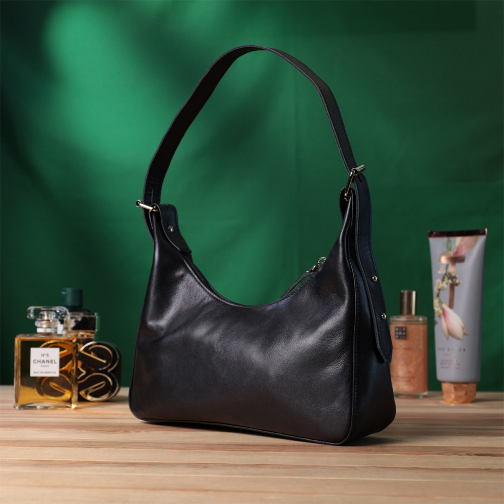 Жіноча сумка багет з регульованим ременем з гладкої натуральної шкіри Shvigel 22834 Чорна Київ - фото 9