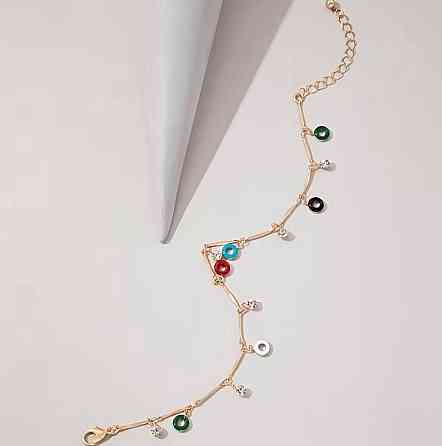 Браслет женский на ногу золотистый с подвесками и камнями Киев