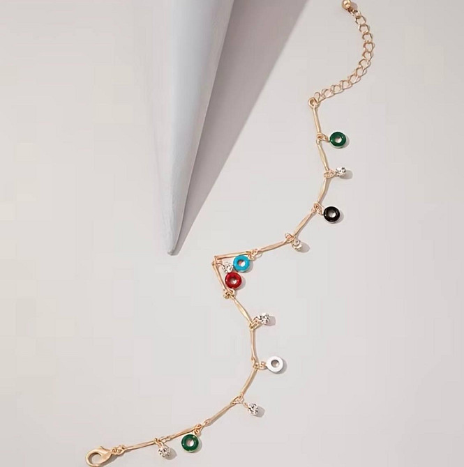 Браслет женский на ногу золотистый с подвесками и камнями Киев - изображение 4