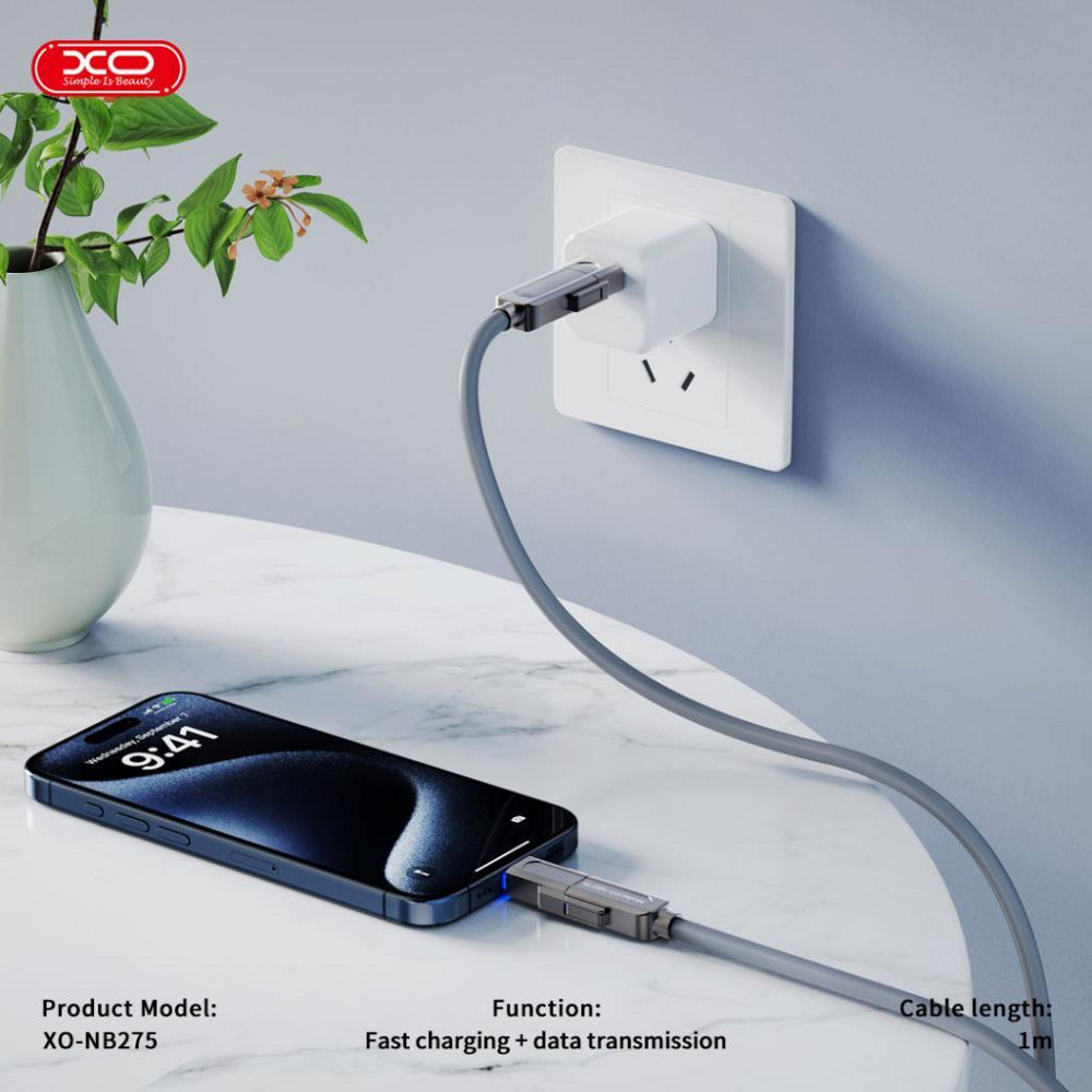 Кабель XO NB275 Zinc Alloy Silicone Type-C/USB-A to TYPE-C/Lightning - 4-in-1 - 60W - 1m Gray (7102296) Київ - фото 10