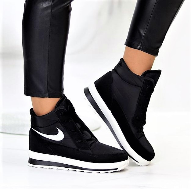 Зимові жіночі Кросівки на хутрі Чорні Найки Снікерси в стилі N!ke (розміри: 36,37,38,39,40) Дніпро - фото 3