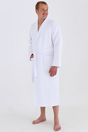 Чоловічий вафельний халат Ideal Textile довгий білий L Чернівці - фото 3