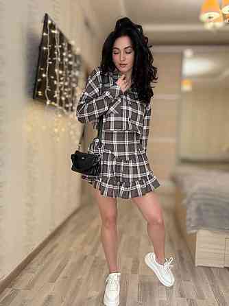 Жіночий стильний костюм-двійка: сорочка та спідниця в клітинку бавовна тіар Моко, 50/52 Одеса