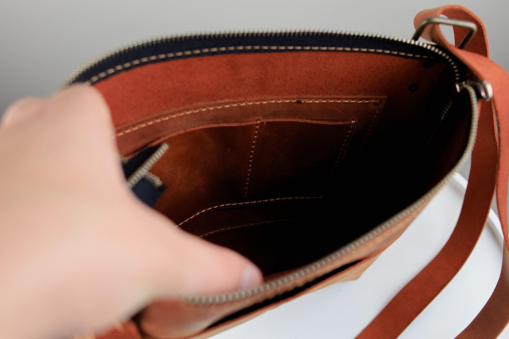 Сумка-месенджер з натуральної шкіри Crazy Horse, через плече (Світло-коричневий) Суми - фото 4