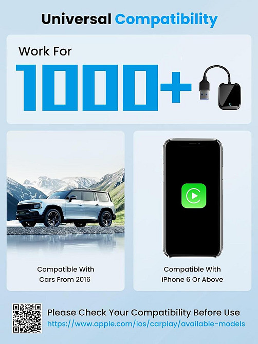 Бездротовий адаптер CarPlay Android Auto Oasplus для iPhone iOS10+ і Android 10+, USB-A Type-C, 5.8ГГц, Карплей Київ - фото 7