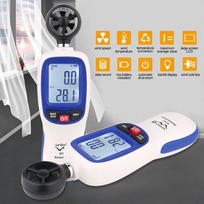 Цифровой крыльчатый анемометр 0,3-30м/с, -10-45°C WINTACT WT82 Чернигов - изображение 4