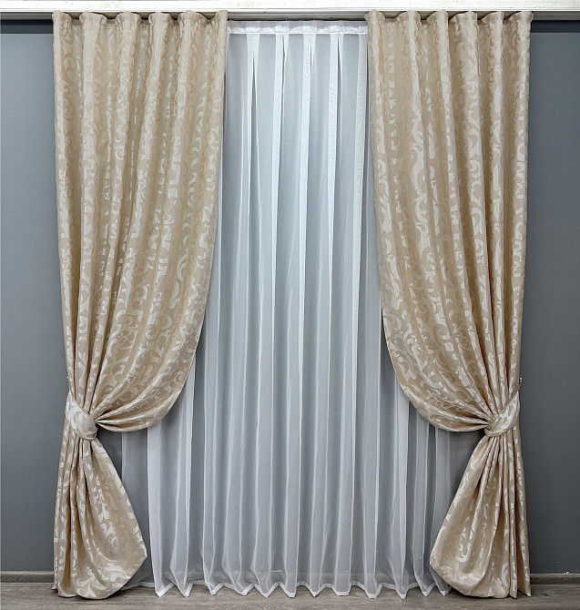 Комплект готових штор VR-Textil Жакард Вензель № 416ш Бежевий 150х290 см 2 шт (30-844) Київ - фото 2