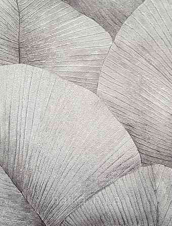 Обои виниловые на флизелине Marburg Kumano 1.06х10 листья темно серые с серебристым 3д лофт 34558 Киев