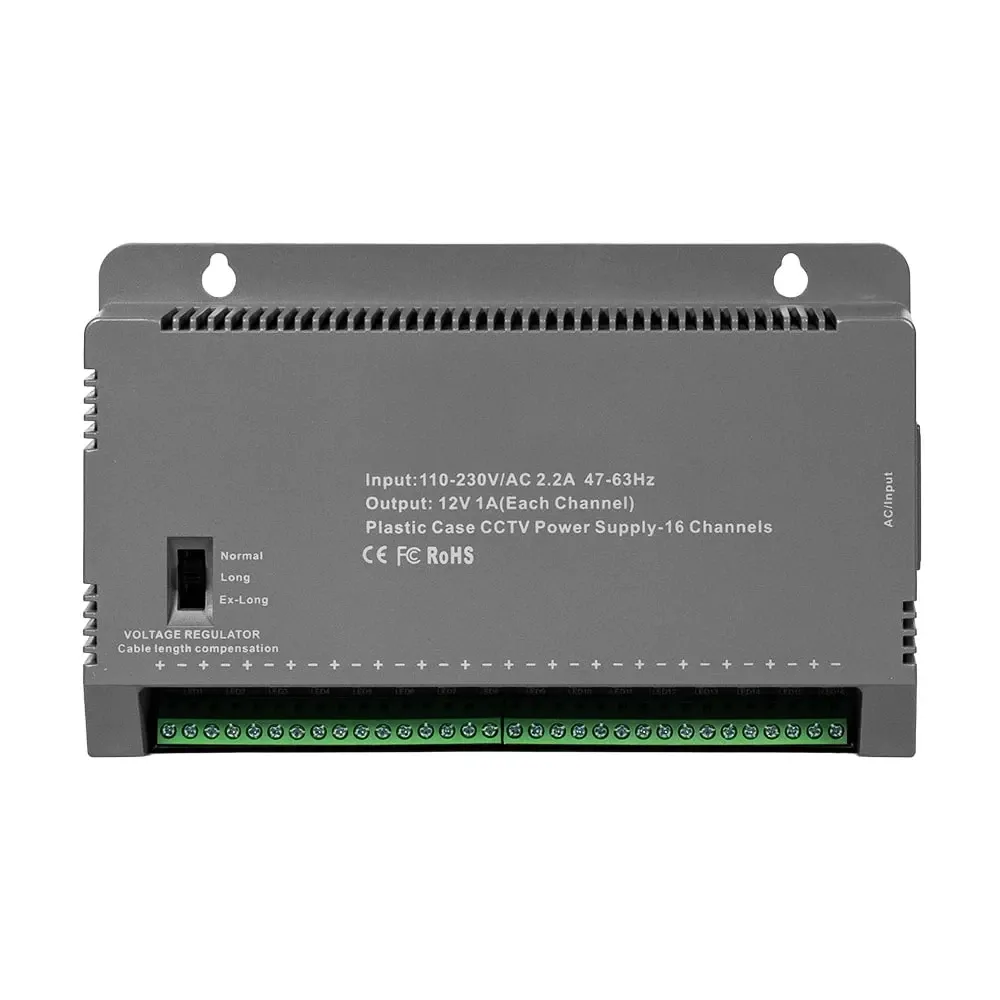 Блок живлення Kraft KRF-1216B (16CH) 200W, 16 каналів навантаження, 12V/1A на 1 канал, з регулятором напруги для компенсації Київ - фото 2