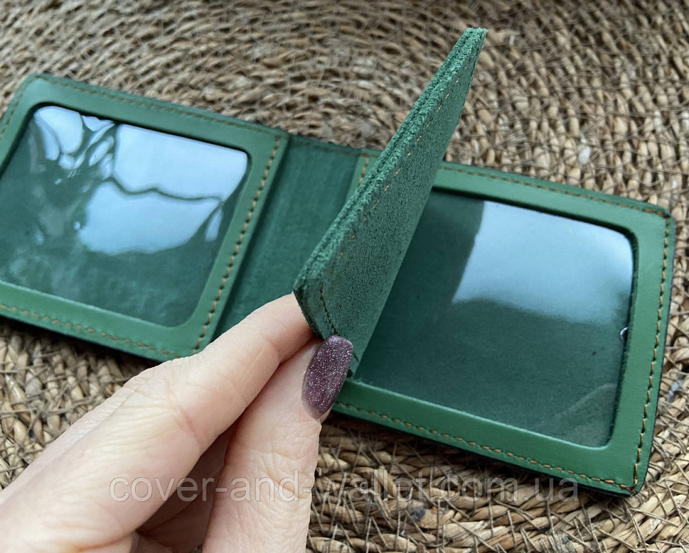 Шкіряна обкладинка на посвідчення Служба безпеки України з кишенею зеленого кольору Київ - фото 9