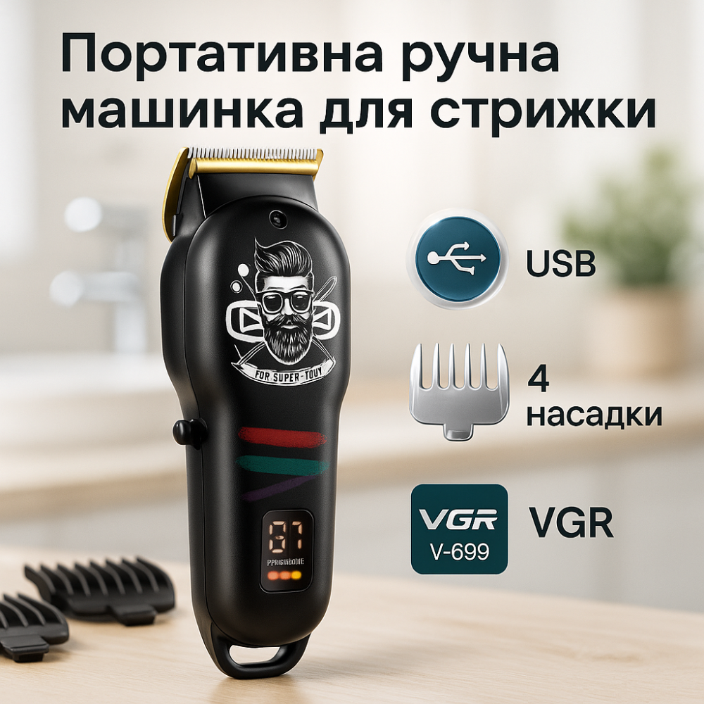 Беспроводная машинка для стрижки для дома VGR V-699 Электрическая аккумуляторная машинка стрижки GA-96 Киев - изображение 20