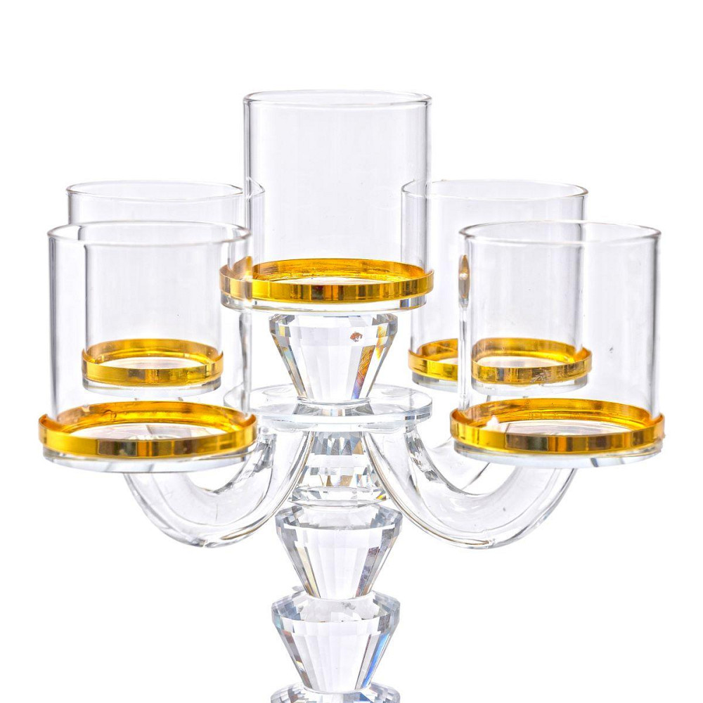 Канделябр на 5 свічок 19×19×23 см підсвічник скляний декоративний із золотою окантовкою HP-4-36 Київ - фото 4
