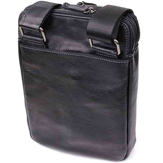 Стильна чоловіча сумка через плече з дрібнозернистої шкіри Shvigel 20869_1 Чорний Київ