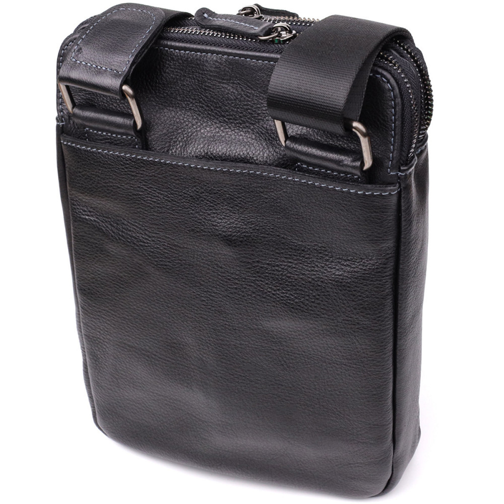 Стильная мужская сумка через плечо из мелкозернистой натуральной кожи Shvigel 20869_1 Черный Киев - изображение 2