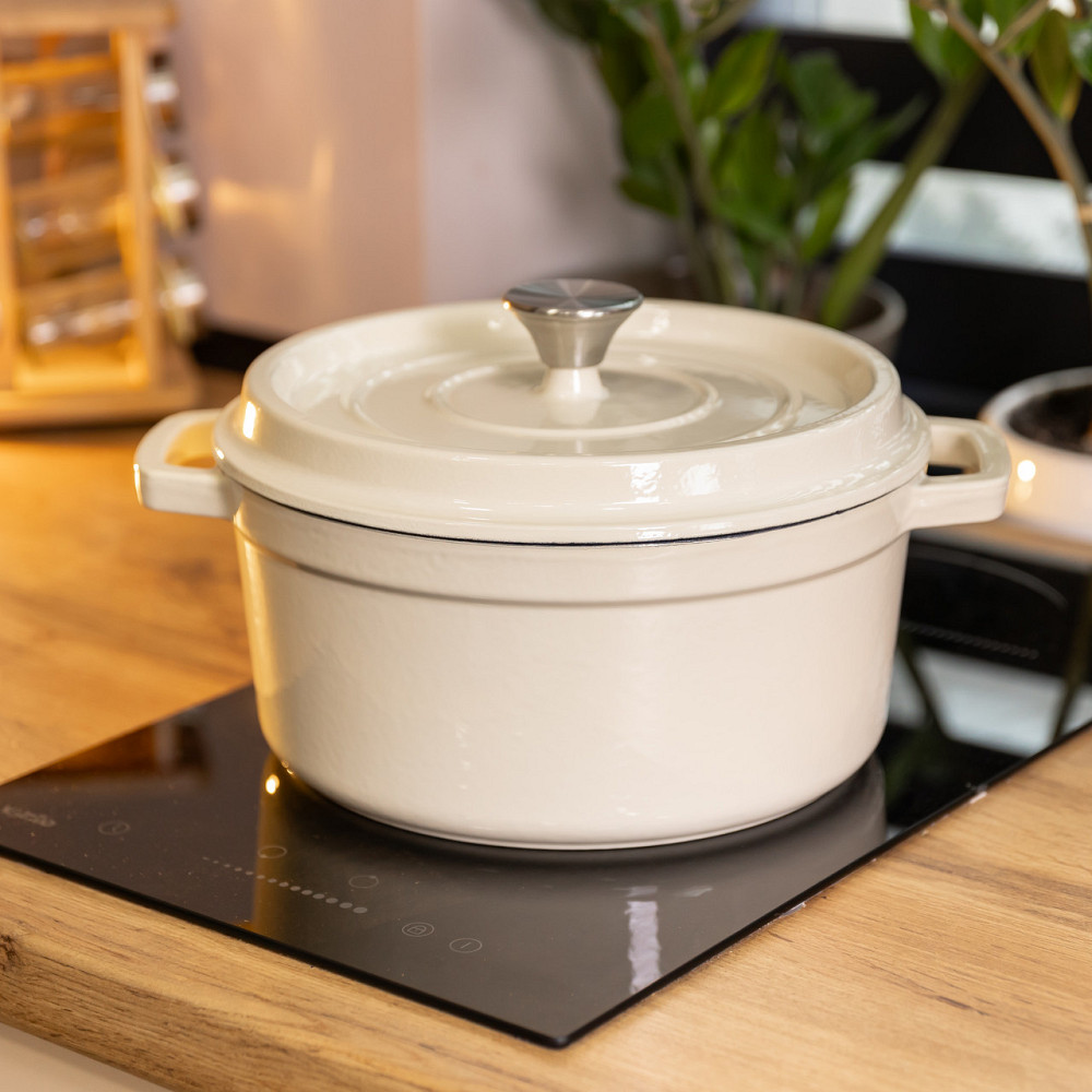 Каструля чавунна 2.5 л емальована з кришкою посуд для тушкування запікання томління кухонна Біла HP-1-14-WHITE Коломыя - изображение 9