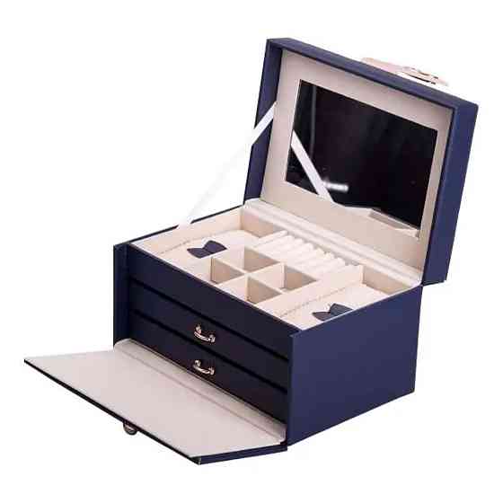 Yiwu Скринька для прикрас з еко шкіри 3 яруси з дзеркалом органайзер для ювелірних виробів HP-5 Коломыя