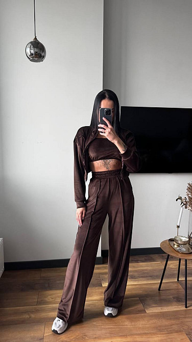 Женский плюшевый костюм тройка: кофта топ и штаны велюр Одесса - изображение 4