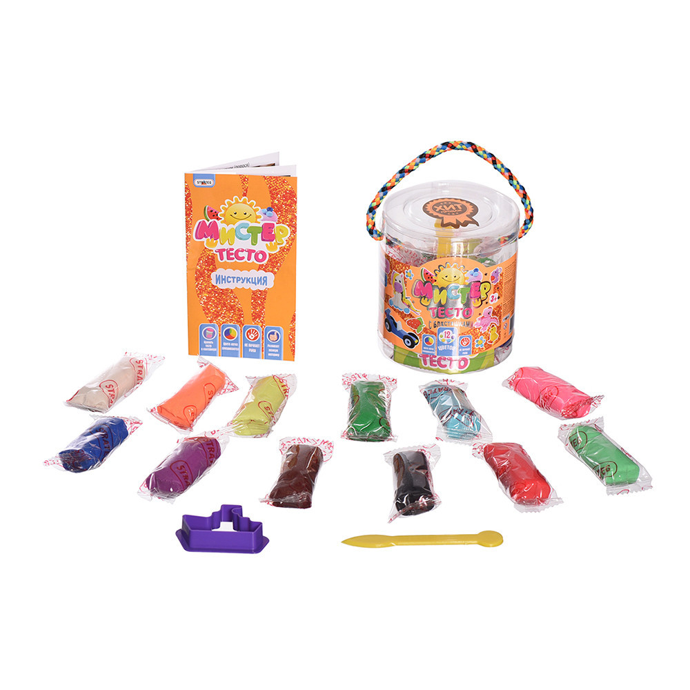 Набір тіста для ліпки 71101, Містер тісто 12 кольорів з блискітками, у блістері 10*9см, шт Киев - изображение 1