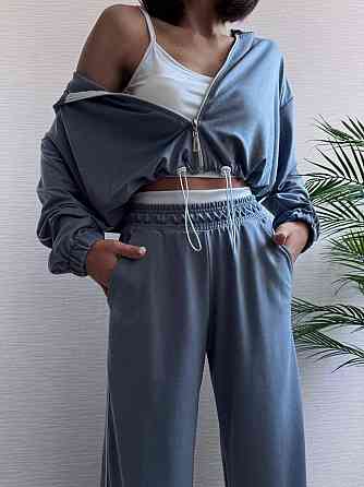 Женский прогулочный костюм тройка: кофта топ и штаны  двунить + микродайвинг Джинс, 42/44 Одесса