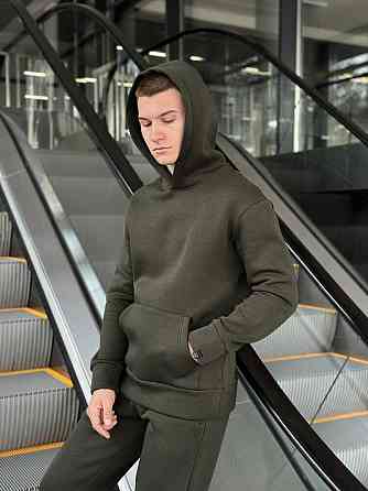 Тепле чоловіче худі на флісі з капюшоном хакі Pobedov 008 ЗИМА Київ