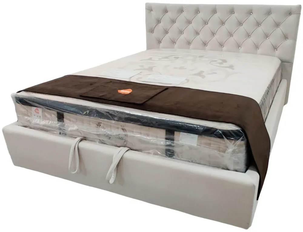 Ліжко BNB Двоспальне Arizona Comfort 160 x 200 см Стрази З підйомним механізмом та нішою для білизни Бежевий Київ - фото 2