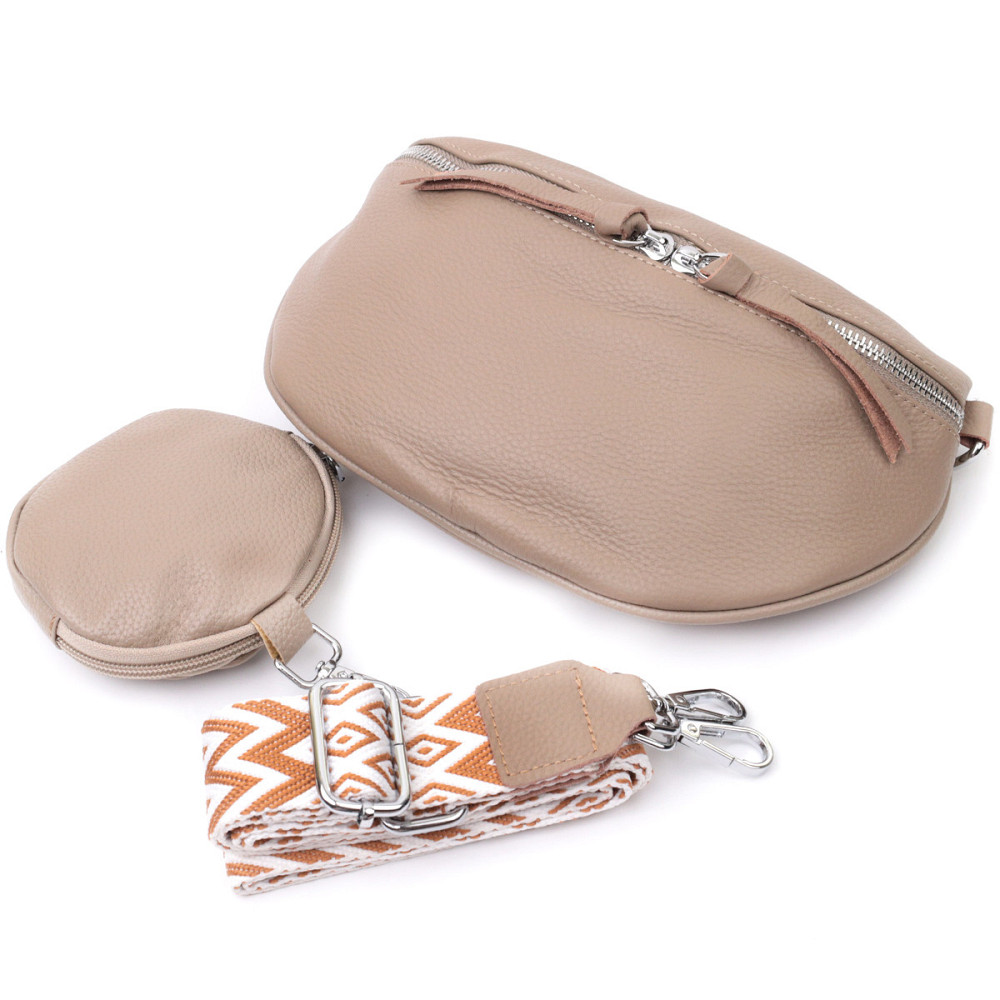 Кожаная женская сумка через плечо с мини кошельком Vintage 22663 Бежевая Киев - изображение 8