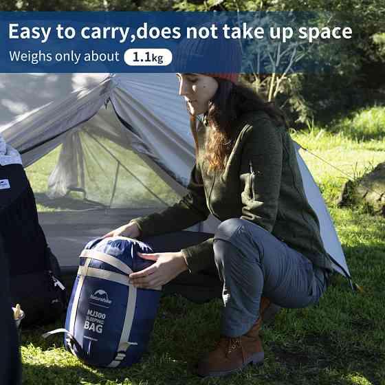 Спальник з капюшоном Naturehike MJ300 CNK2300SD014, темно-блакитний Київ