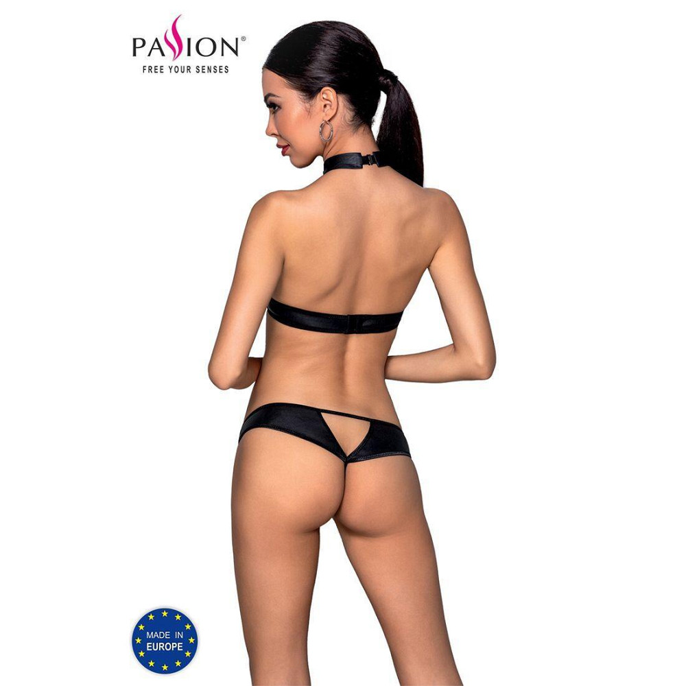 Комплект відкритий топ та трусики з екошкіри з люверсами Passion MALWIA SET with Open Bra L/XL black Sex Aura Київ - фото 2