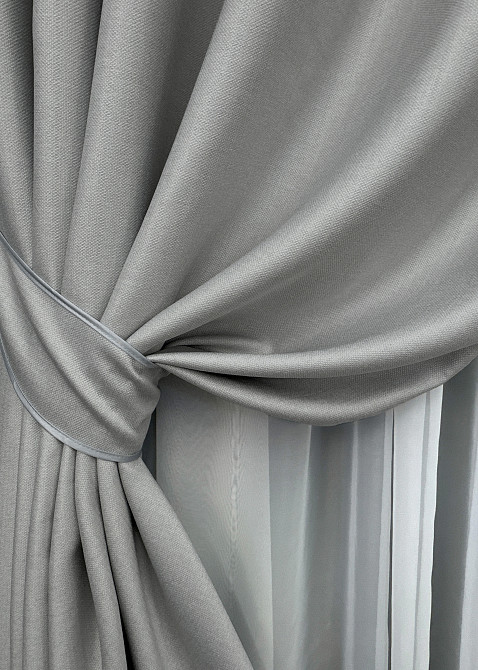 Комплект штор на люверсах VR-Textil Шеніл однотонний № 1689ш Світло-сірий 150х250 см 2 шт (37-0244) Київ - фото 5