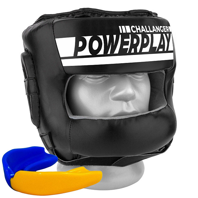 Боксерский шлем с бампером тренировочный черный PowerPlay 3067 з бампером PU + Amara Черный XL Киев - изображение 2