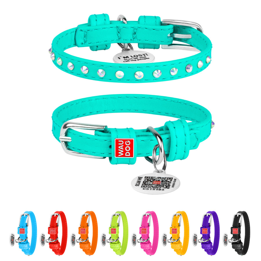 Нашийник для собак шкіряний WAUDOG Glamour з QR паспортом, з клейовими стразами, Ш 9 мм, Дов 19 Коломыя - изображение 1